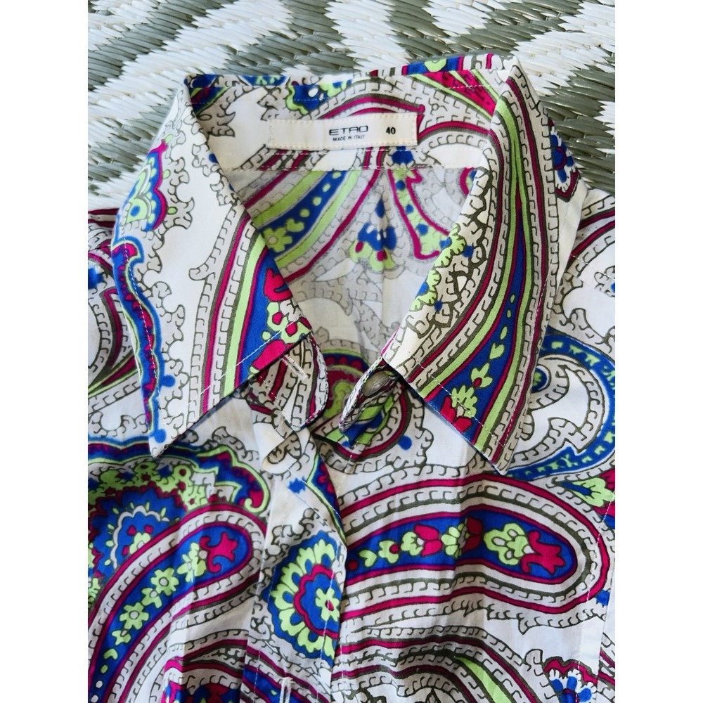 Etro Paisley Button-Up Shirt Size 40 Multicolor Cotton Preppy Casual Academia